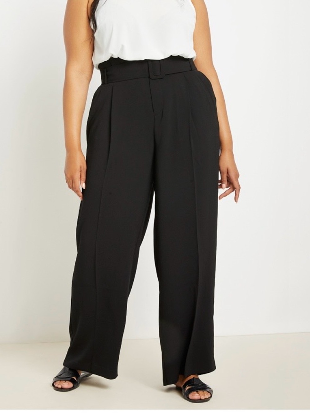 ELOQUII Elements Paper-bag High Waist, Wide Legged Pants with Belt (18-Black)